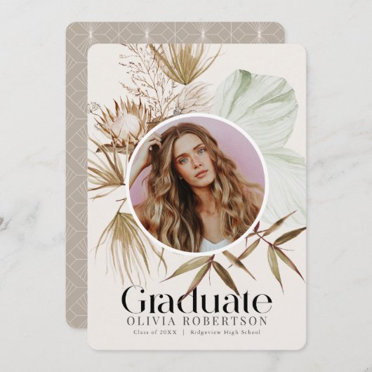 Boho Botanical Photo Graduation Faire-part (Devant / Derrière)