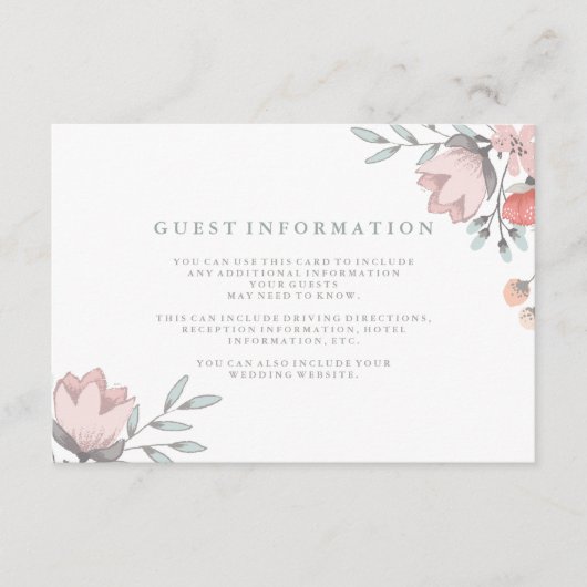 Boho Botanical Rustic Gast Details Koraal en Grijs Informatiekaartje (Voorkant)