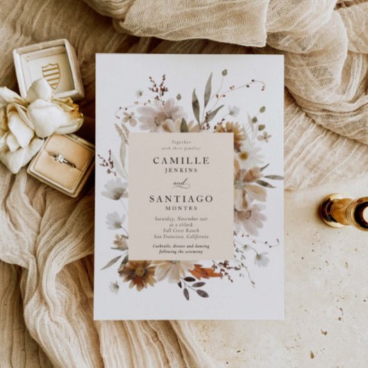 Boho Botanical Rustic Mariage Photo Invitation