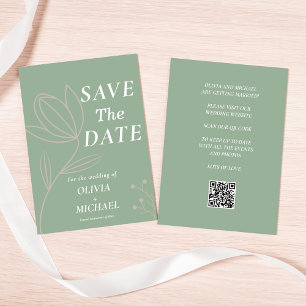 Boho Botanical Saga Green QR code Sla de datum op Save The Date
