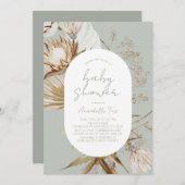 Boho Botanical Sage Baby shower Invitation Kaart (Voorkant / Achterkant)