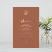 Boho Botanical Terracotta Mariage Carte Menu (Debout devant)