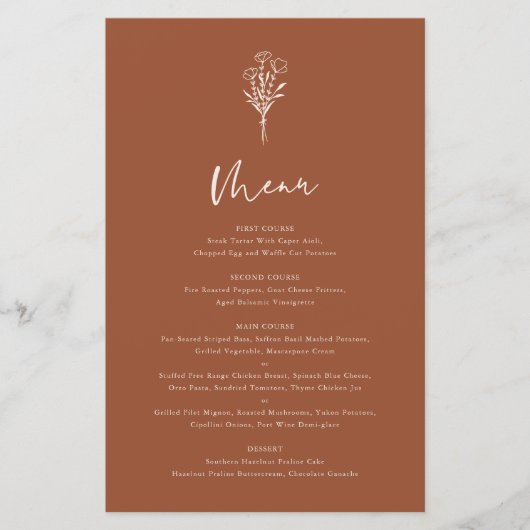 Boho Botanical Terracotta Mariage Carte Menu (Devant)