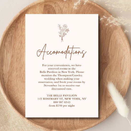 Boho Botanicals Terracotta Wedding Accommodations Informatiekaartje