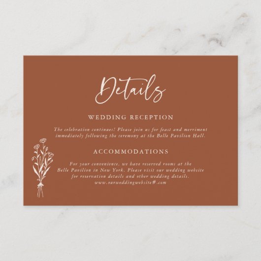 Boho Botanicals Terracotta Wedding Details Informatiekaartje (Voorkant)