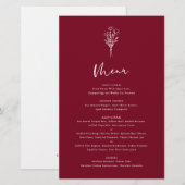 Boho Botanics Bourgogne Mariage Carte Menu (Devant / Derrière)