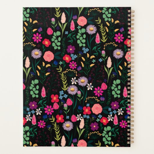 Boho Botanique Aquarelle Fleurs Noir (Dos)