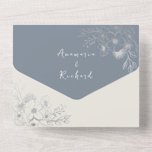 Boho Botanique Dusty Blue All-in-One Invitation (Verso)