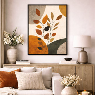 Boho Botanisch Abstract Blad Neutrale Aardtint Canvas Afdruk