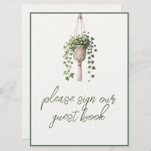 Boho Botanisch groen Bruiloft Gastenboek teken (Voorkant / Achterkant)