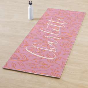 Boho Botanisch Leaf Patroon in Roze Gepersonalisee Yogamat