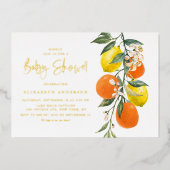 Boho Botanisch Sinaasappel en Lemon Baby shower Folie Uitnodiging (Voorkant)