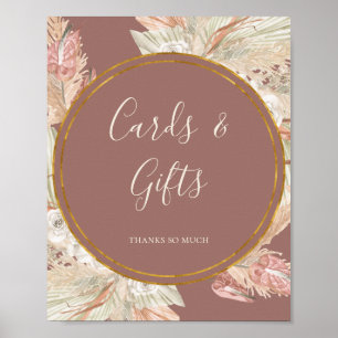 Boho Botanisch Stof Roze Kaarten en Cadeaus Bord Poster