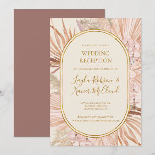 Boho Botanisch Stof Roze Trouwreceptie Kaart