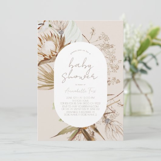 Boho Botanische Beige Baby shower Kaart (Staand voorkant)