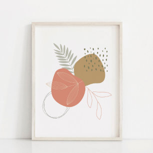 Boho botanische bladeren tegen abstracte vormen Ku Poster