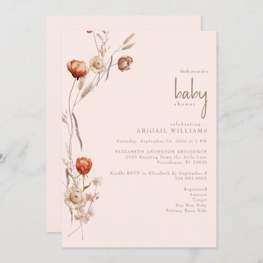 Boho Botanische Blush Baby shower Kaart (Voorkant / Achterkant)