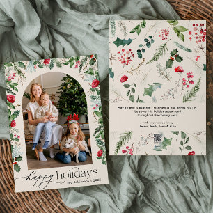 Boho Botanische Boog Prettig Kerstfeest 1 Foto Feestdagenkaart