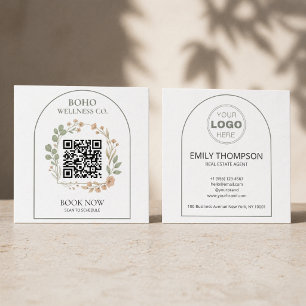 Boho Botanische Gebogen QR Code Vierkant Vierkante Visitekaartje