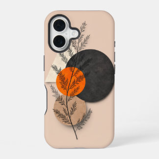 Boho Botanische Geometrische Oranje Zwart Neutrale iPhone 16 Hoesje