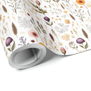 Boho Botanische  geperste bloemen Patroon Cadeaupapier