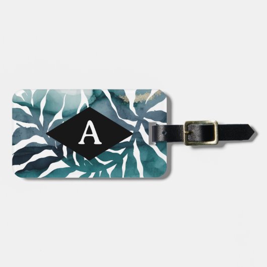 Boho Botanische Kelp Monogram Waterverf Matisse Bagagelabel (Voorkant horizontaal)