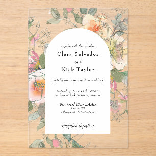 Boho Botanische Kunstenaarsschets Tuin Bruiloft Acryl Uitnodigingen