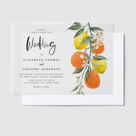 Boho Botanische Lemons en Sinaasappels Garland Wed Vellum Uitnodigingen (Offset)