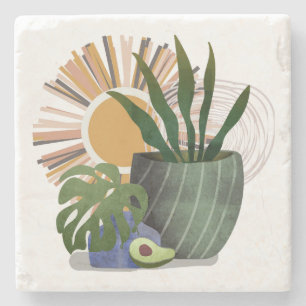 Boho Botanische Neutrale Mid Century Stenen Onderz Onderzetter
