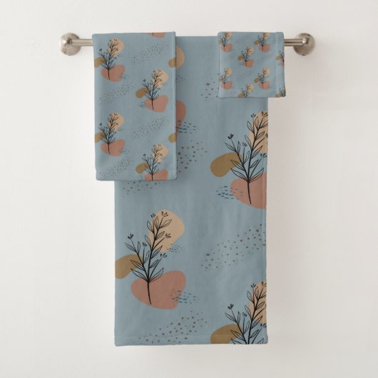 Boho Botanische Patroon Mocha Mousse en accenten Bad Handdoek (Insitu)