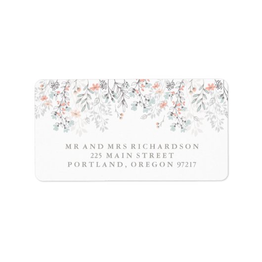 Boho Botanische Rustieke Bruiloft in Koraal en Gri Etiket (Voorkant)