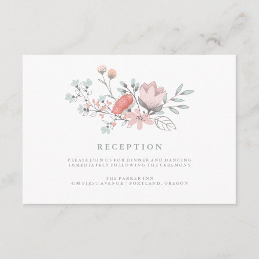 Boho Botanische Rustieke Receptie in Koraal en Gri Informatiekaartje (Voorkant)