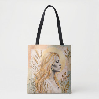 Boho Botanische Vrouw Portret Tarwe Collage Draagtas