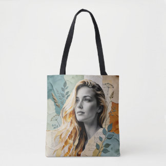 Boho Botanische Vrouw Portret Vintage Collage Draagtas