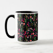 Boho Botanische Waterverf Bloemen Zwart Mok (Links)