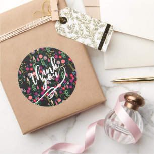 Boho Botanische Waterverf Bloemen Zwart Ronde Sticker