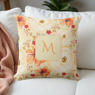 Boho Botanische Waterverf Cream Sinaasappel Bloeme Kussen