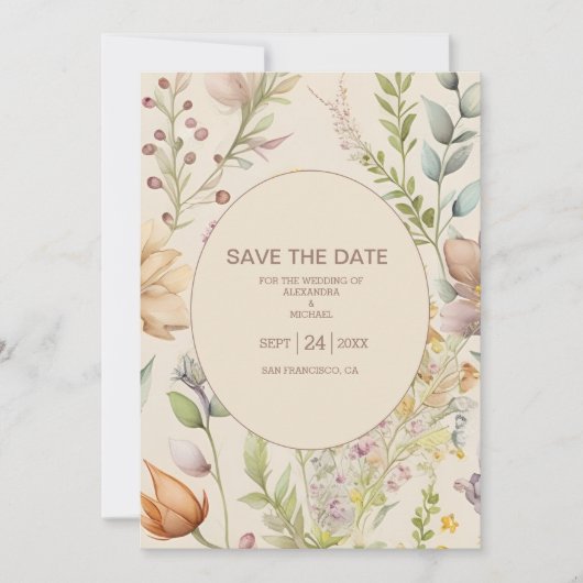 Boho Botanische Waterverf Wildbloemen Weddenschap Save The Date (Voorkant)