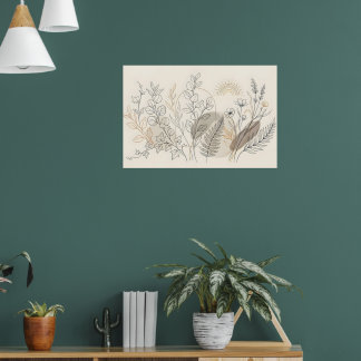 Boho botanische wilde bloem lijn kunst canvasprint poster