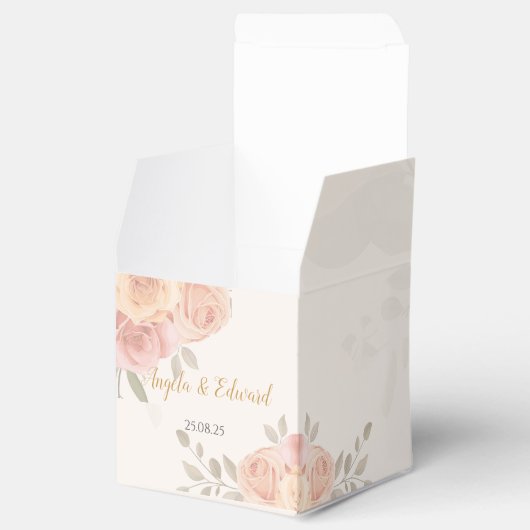 Boho Botanische Wit Roze Pose Bedankdoosjes (Geopend)