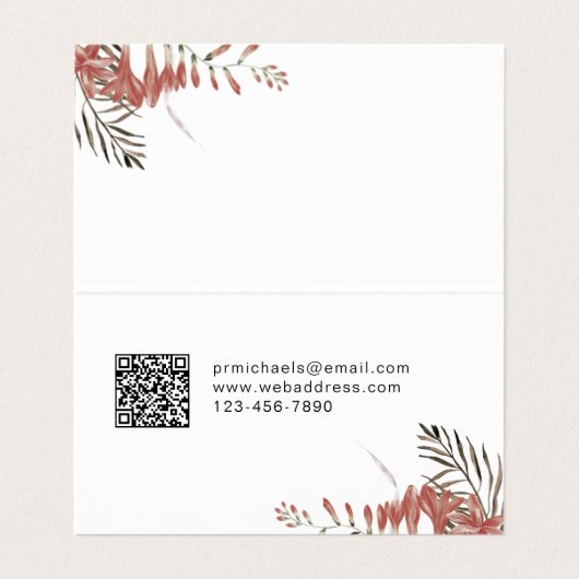 Boho Bouquet met Moderne Lettering en QR Code Visitekaartjes (Binnenkant ongevouwen)