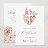 Boho Bouquet Rose Baptême Invitation (Devant / Derrière)
