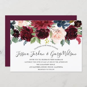 Boho Bourgogne Aquarelle Faire-part de mariage Flo