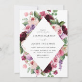 Boho Bourgogne & Blush Bloemen & Fruit Bruiloft Kaart (Voorkant)