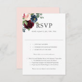 Boho Bourgogne Fleurs bleues Mariage RSVP (Devant / Derrière)