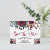 Boho Bourgogne Marsala Navy Bloemen Save the Date Aankondigingskaart (Staand voorkant)