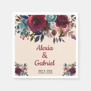 Boho Bourgogne Marsala Rode Marine Bloemen Huwelij Servet