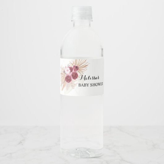 Boho Bourgogne Pampas gras Waterfles Etiket (Voorkant)