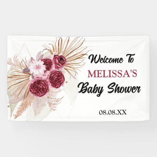 Boho Bourgogne Pampas gras Welkom Achtergrond Spandoek (Horizontaal)