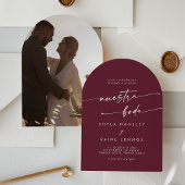 Boho Bourgogne Rode Foto Boog Spaanse bruiloft Kaart